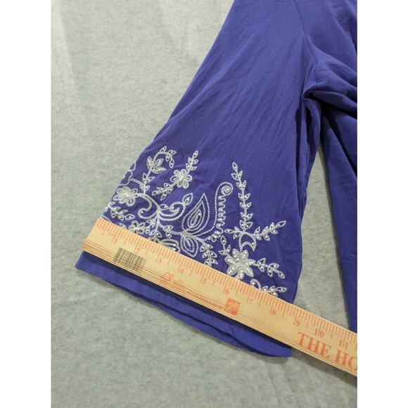 Susan Graver Top‎ Women Plus 1X Purple Liquid Knit Floral Embroider Tunic Blouse - Picture 4 of 8